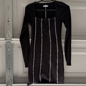 Forever 21 Black Long Sleeve Dress with White Stripes
